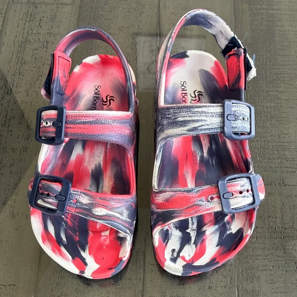 Kids Red‎ & Black Marble Adjustable Strap Sandals